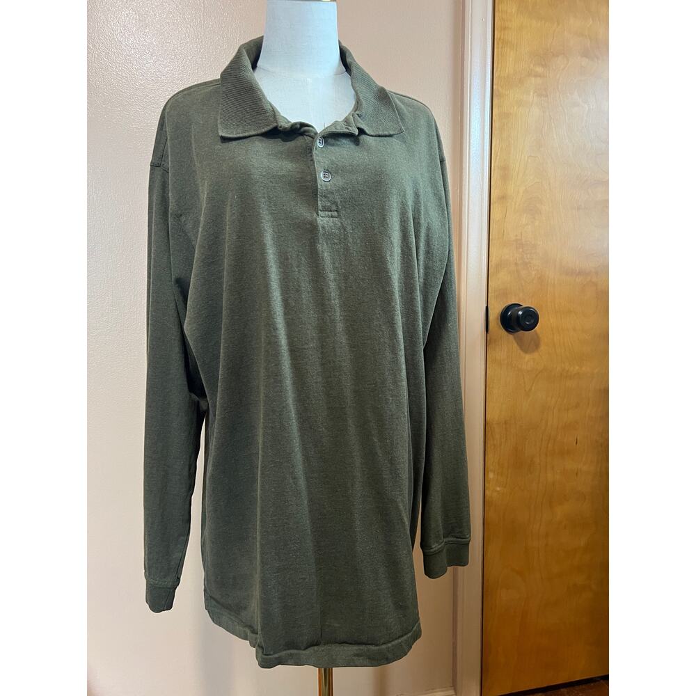 Axist Olive Green Long Sleeve Polo Shirt 100% Cotton Men's XL Casual